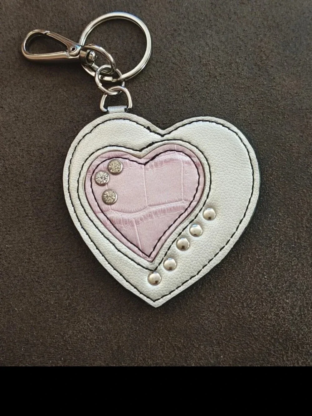 Early 2000s Kathy Van Zeeland Studded Leather Heart Purse Charm Keychain.